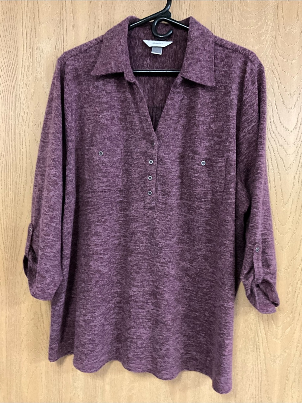 CJ Banks Heathered Plum Collared V-Neck Tunic